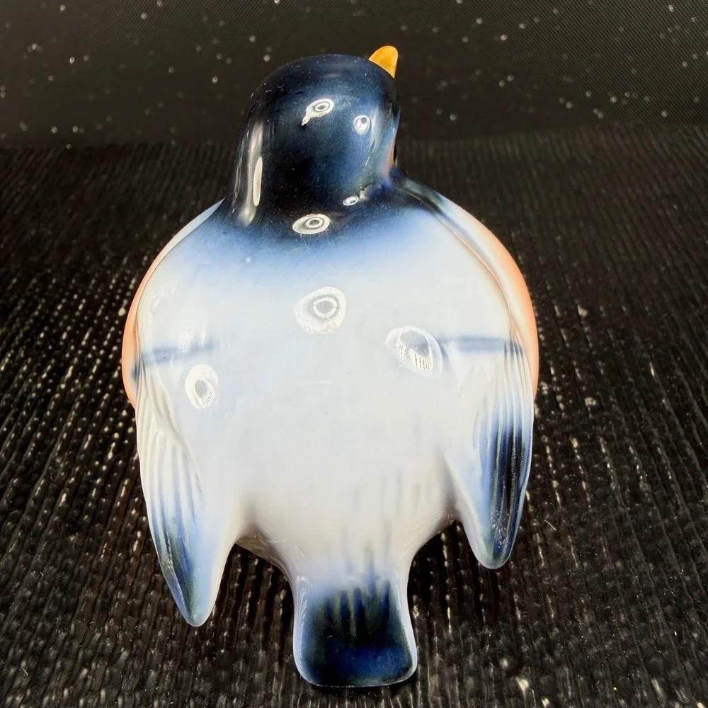 Vintage Chubby Blue Bird Porcelain Figurine Round Glossy Glazed Figure 2.5 inch
